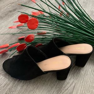BCBG Black Suede Mules